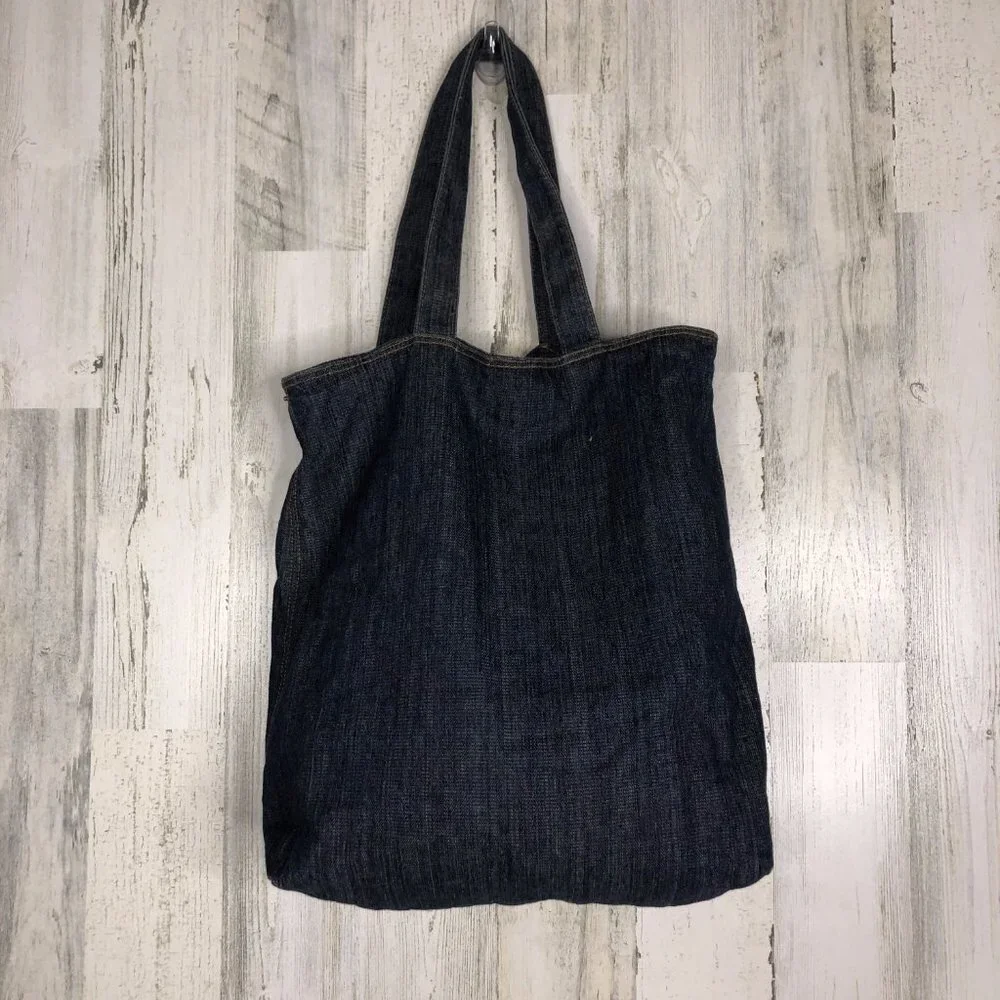 Womens Blue Denim Cotton Pockets Tote Bag - Picture 4 of 5